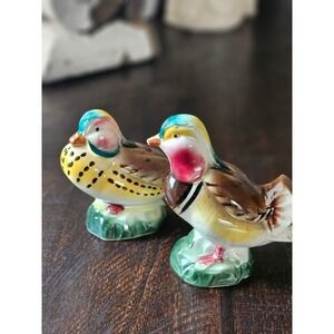 Vtg MCM retro Ceramic Duck Salt Pepper Shakers Figurine Pair Mandarin his her